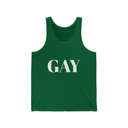 Pride Unisex Jersey Tank - Bold 'GAY' Design for LGBTQ+ Celebrations