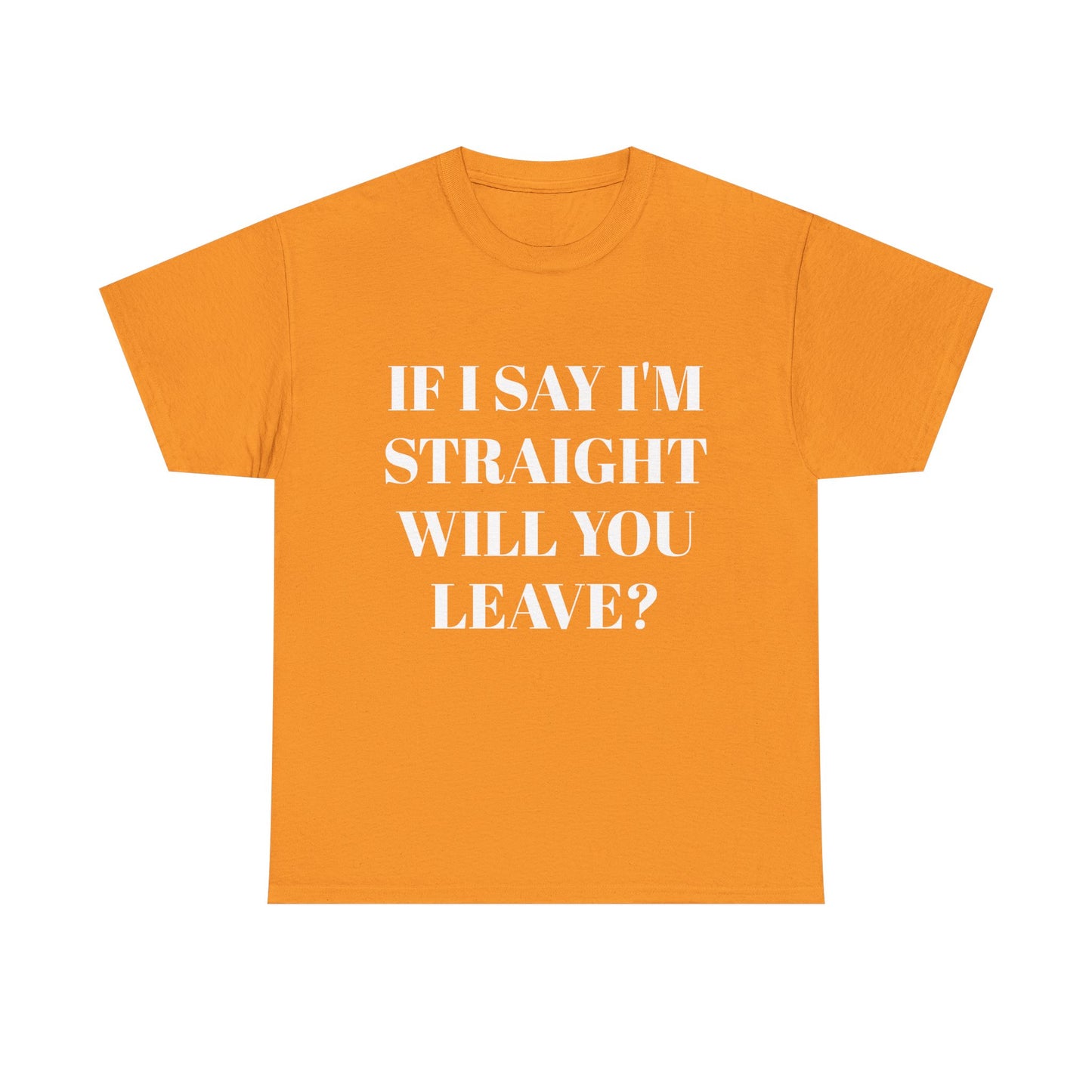 Unisex Heavy Cotton Tee -IF I SAY I'M STRAIGHT WILL YOU LEAVE? Design
