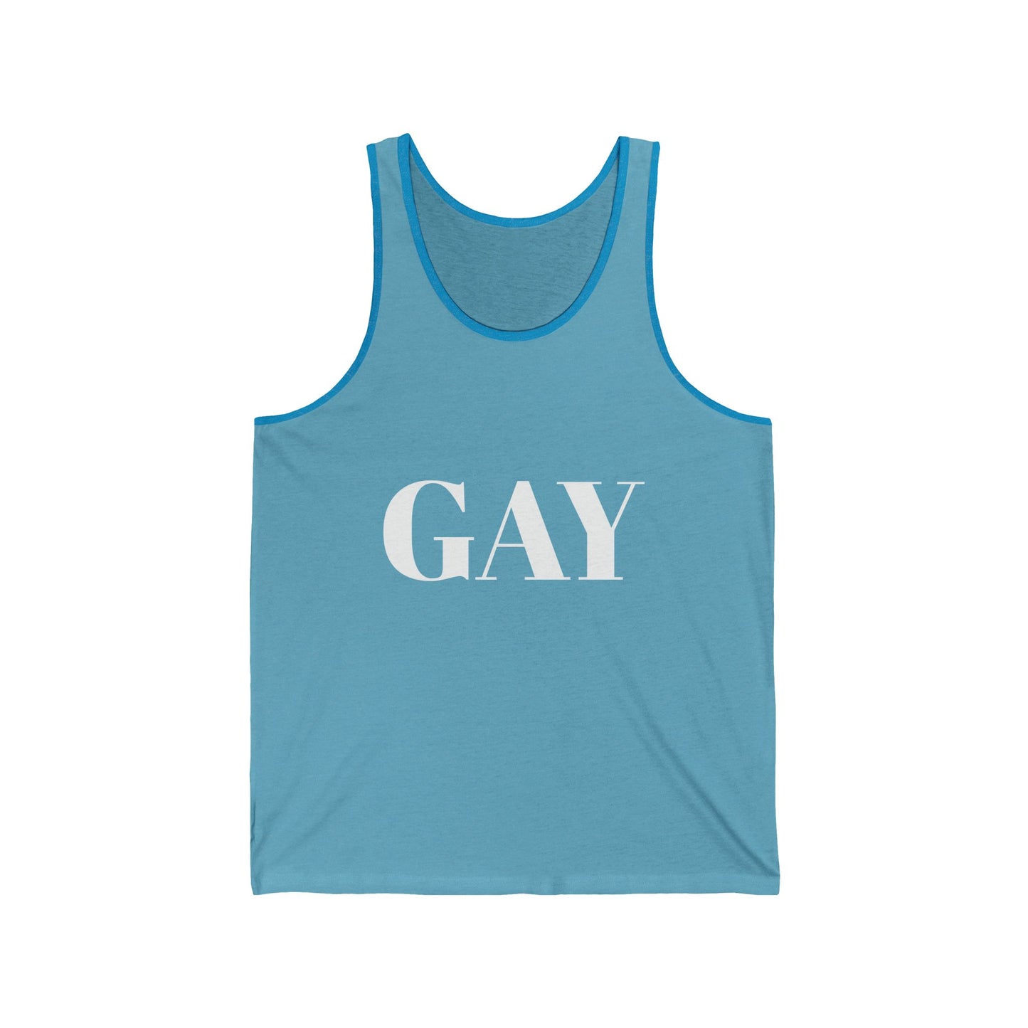Pride Unisex Jersey Tank - Bold 'GAY' Design for LGBTQ+ Celebrations