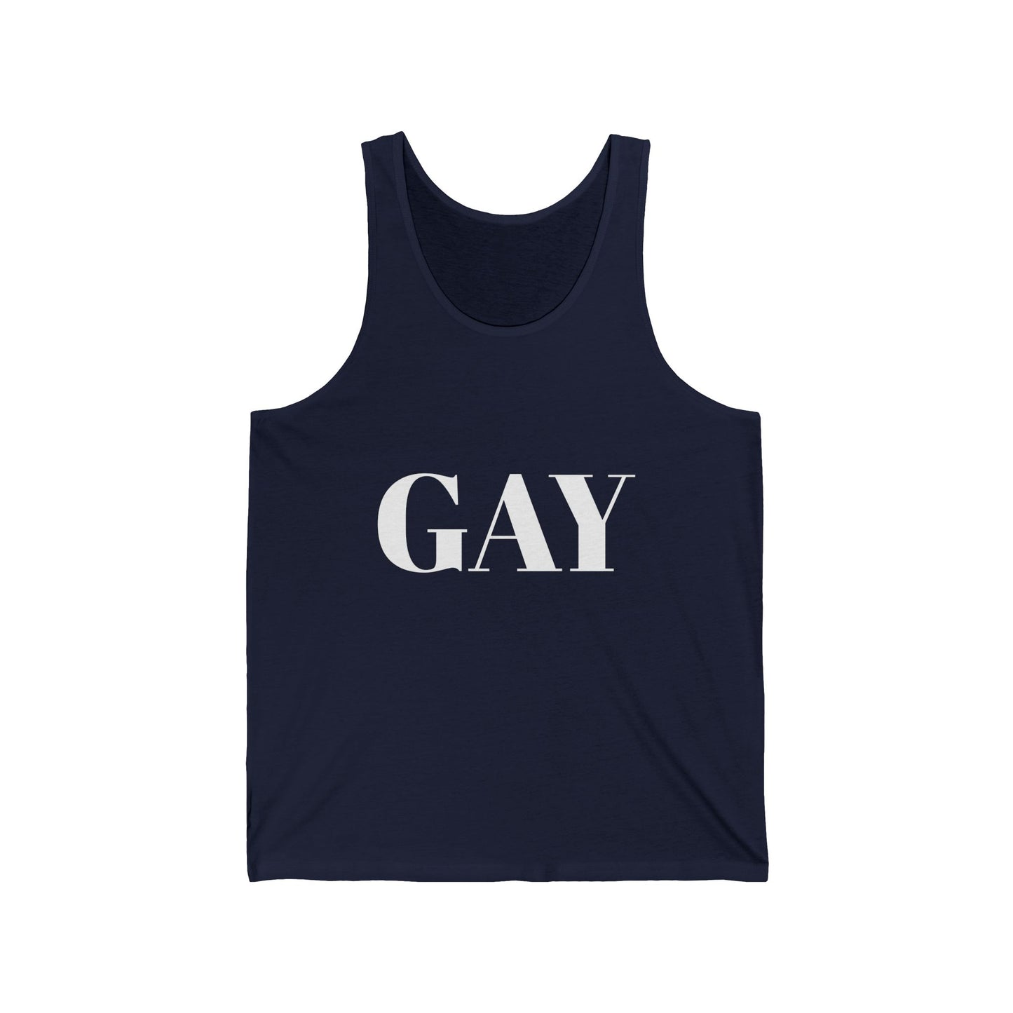 Pride Unisex Jersey Tank - Bold 'GAY' Design for LGBTQ+ Celebrations
