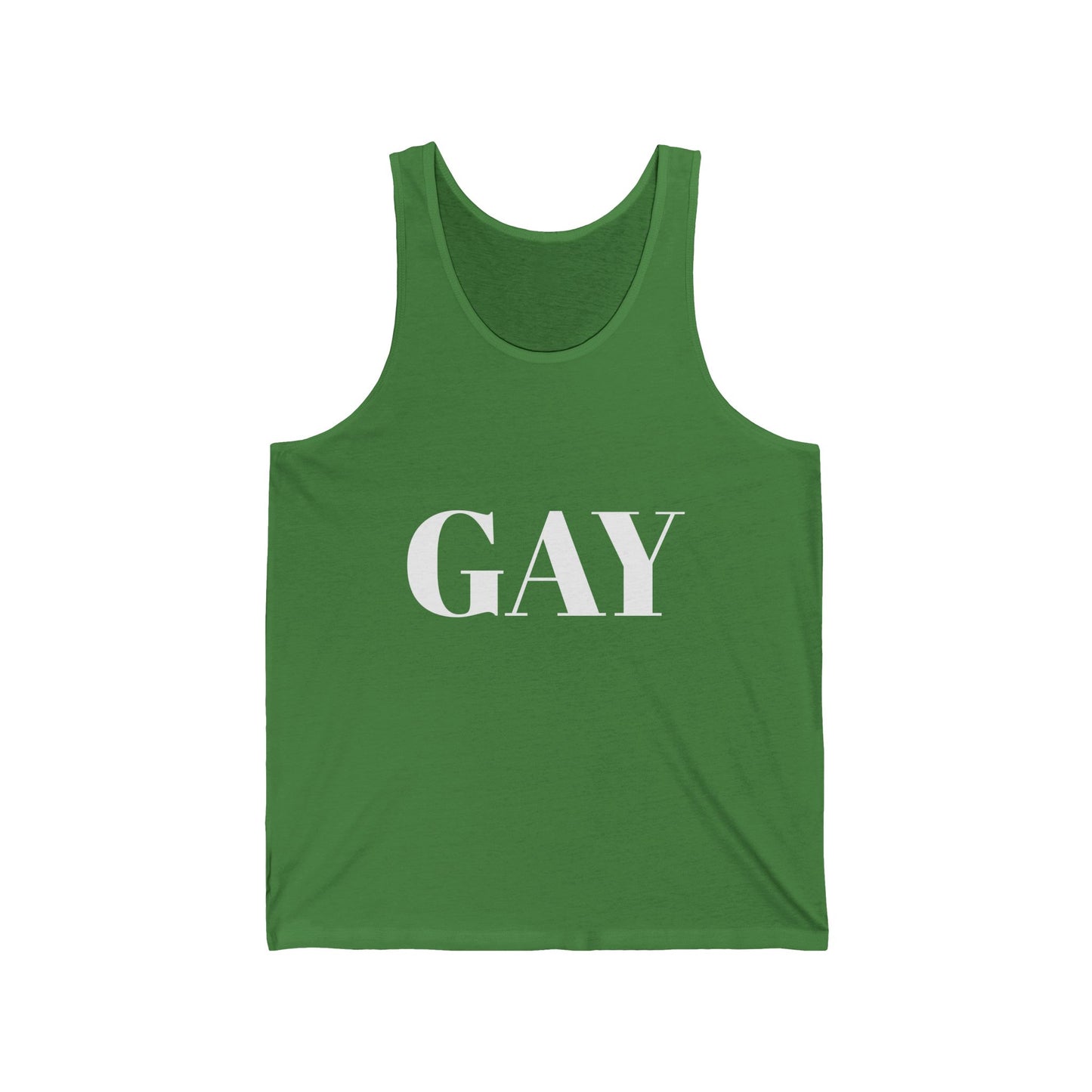 Pride Unisex Jersey Tank - Bold 'GAY' Design for LGBTQ+ Celebrations