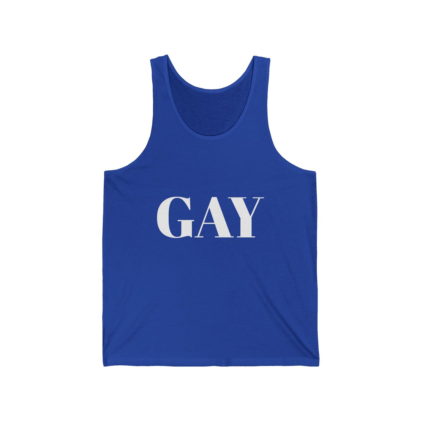 Pride Unisex Jersey Tank - Bold 'GAY' Design for LGBTQ+ Celebrations